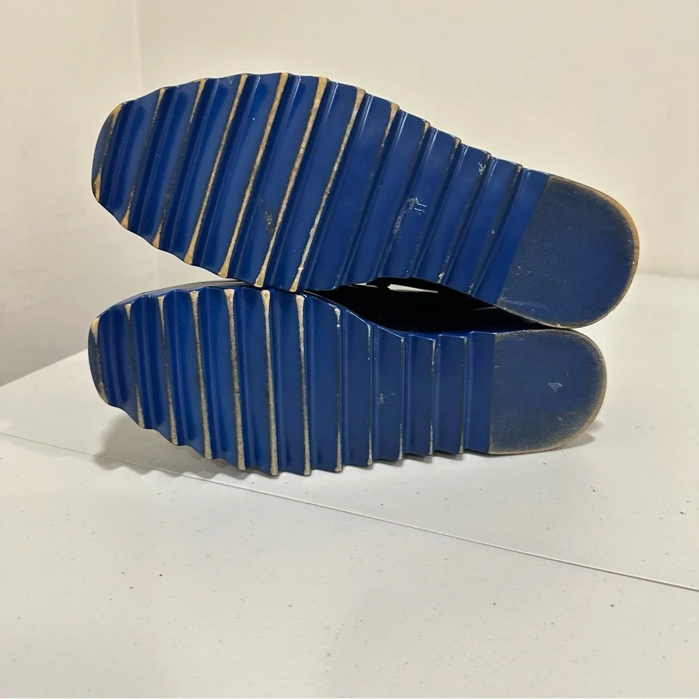 Via Pinky Black Patent Leather Platform Brogues Blue Sawtooth Sole size‎ 9,5